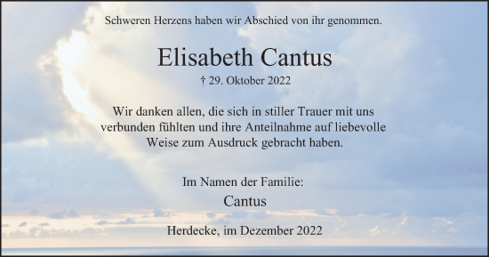 Traueranzeige von Elisabeth Cantus von Tageszeitung