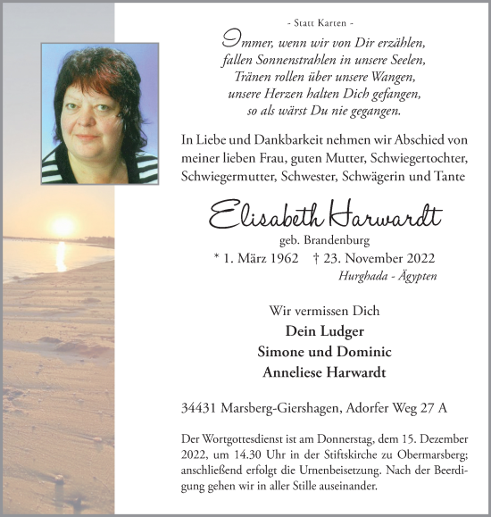 Traueranzeige von Elisabeth Harwardt von Tageszeitung