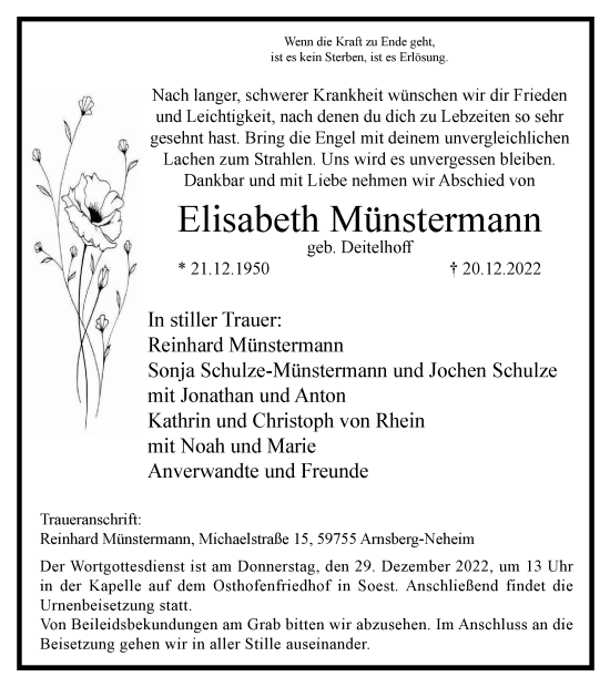 Traueranzeige von Elisabeth Münstermann von Tageszeitung