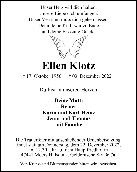 Traueranzeige von Ellen Klotz von Tageszeitung