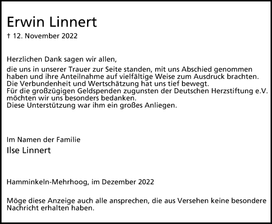 Traueranzeige von Erwin Linnert von Tageszeitung