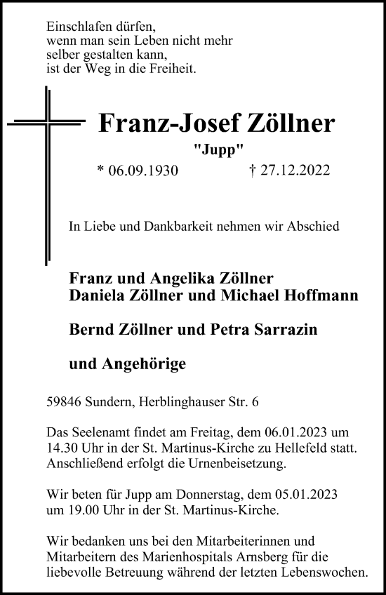 Traueranzeige von Franz-Josef Zöllner von Tageszeitung