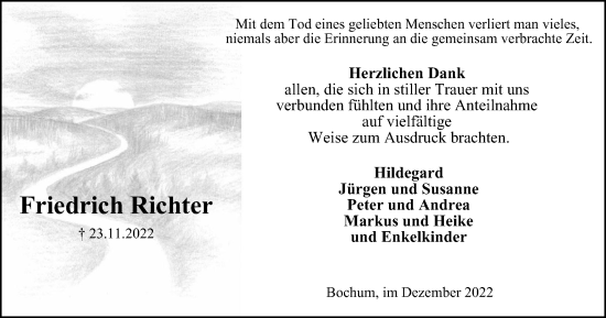 Traueranzeige von Friedrich Richter von Tageszeitung