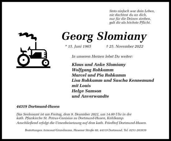 Traueranzeige von Georg Slomiany von Tageszeitung