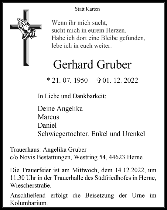 Traueranzeige von Gerhard Gruber von Tageszeitung