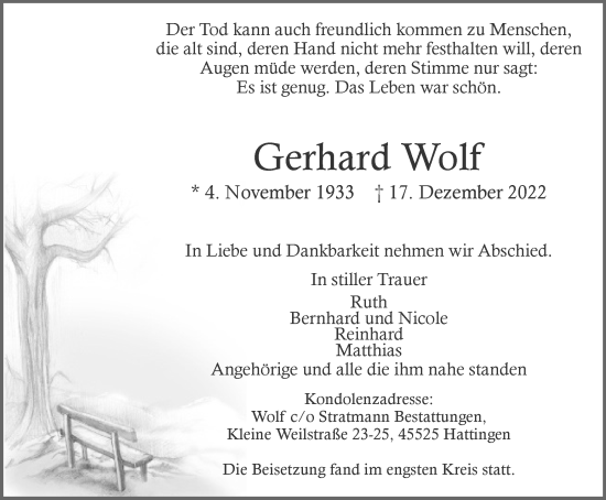 Traueranzeige von Gerhard Wolf von WVW Anzeigenblätter