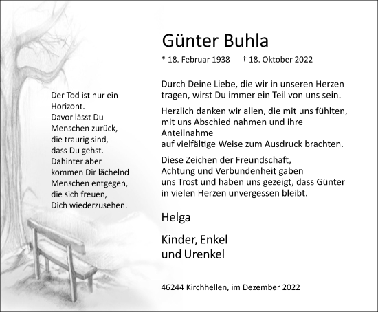 Traueranzeige von Günter Buhla von Tageszeitung