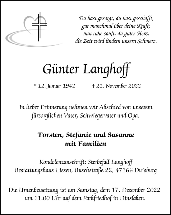 Traueranzeige von Günter Langhoff von Tageszeitung