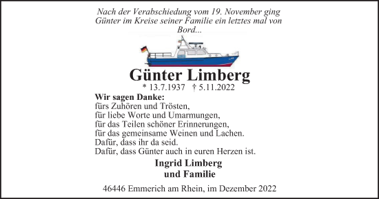 Traueranzeige von Günter Limberg von Tageszeitung