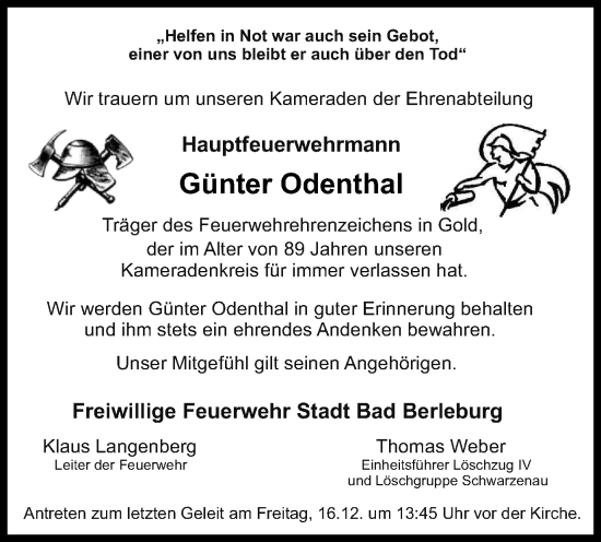 Traueranzeige von Günter Odenthal von Tageszeitung