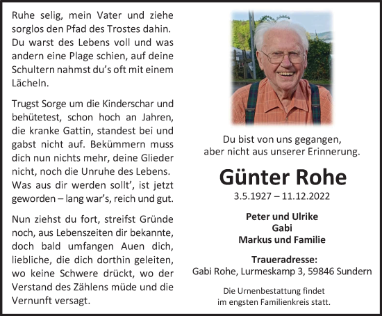 Traueranzeige von Günter Rohe von Tageszeitung