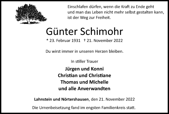 Traueranzeige von Günter Schimohr von Tageszeitung