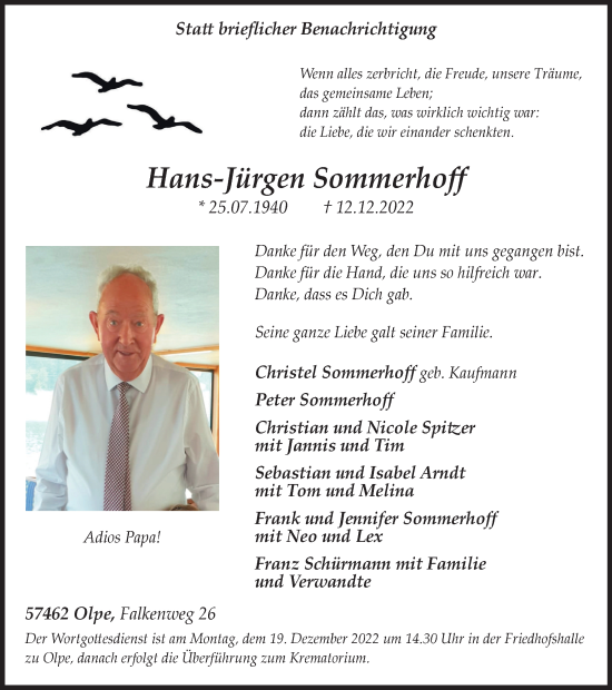 Traueranzeige von Hans-Jürgen Sommerhoff von Tageszeitung