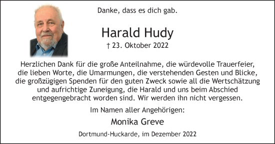 Traueranzeige von Harald Hudy von Tageszeitung