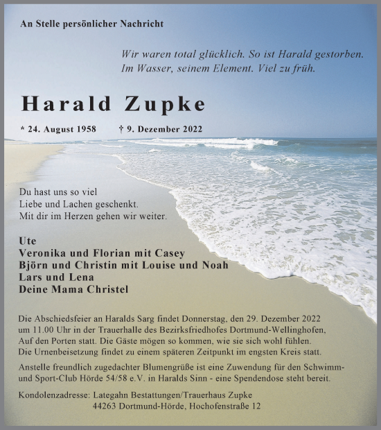 Traueranzeige von Harald Zupke von Tageszeitung
