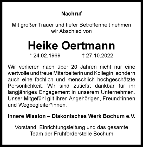 Traueranzeige von Heike Oertmann von Tageszeitung