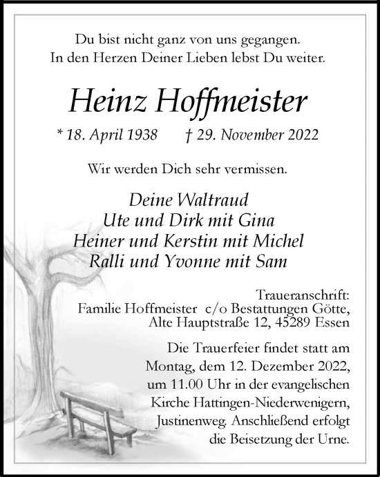 Traueranzeige von Heinz Hoffmeister von WVW Anzeigenblätter
