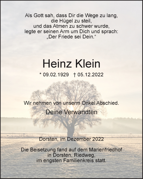 Traueranzeige von Heinz Klein von Tageszeitung