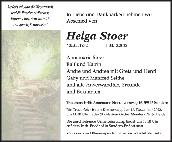 Traueranzeige von Helga Stoer von Tageszeitung