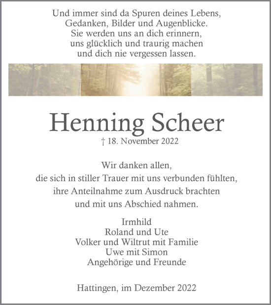 Traueranzeige von Henning Scheer von Tageszeitung