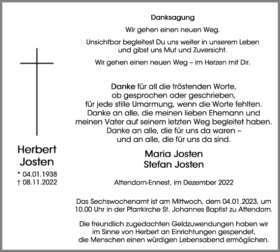 Traueranzeige von Herbert Josten von Tageszeitung