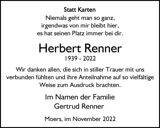 Traueranzeige von Herbert Renner von Tageszeitung