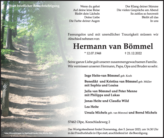 Traueranzeige von Hermann van Bömmel von Tageszeitung