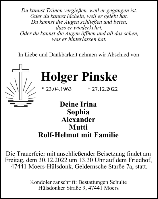 Traueranzeige von Holger Pinske von Tageszeitung