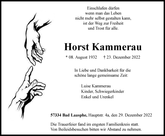 Traueranzeige von Horst Kammerau von Tageszeitung