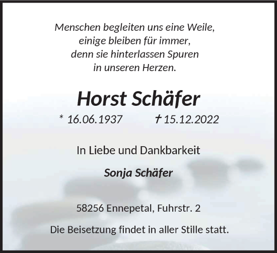 Traueranzeige von Horst Schäfer von Tageszeitung