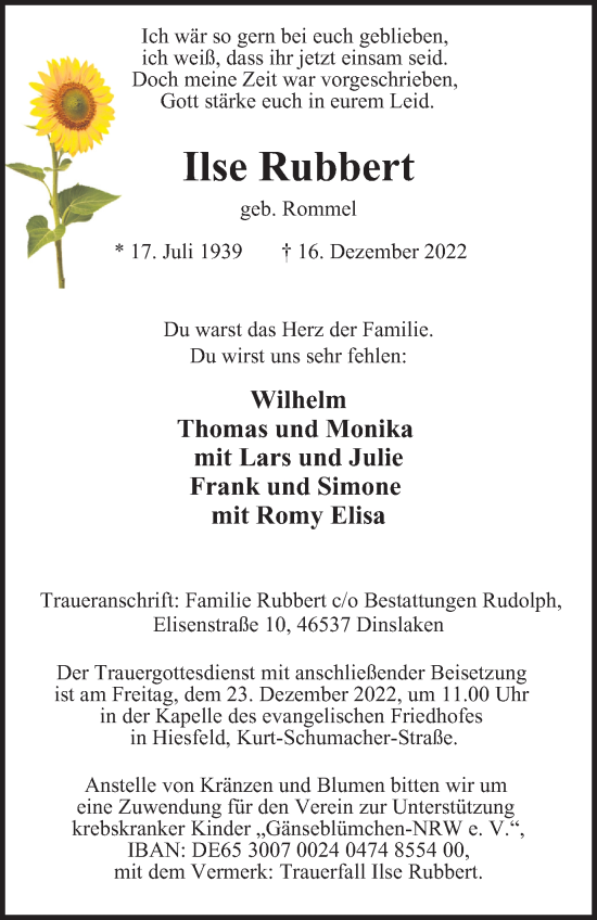 Traueranzeige von Ilse Rubbert von Tageszeitung