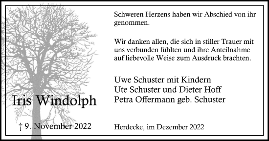 Traueranzeige von Iris Windolph von Tageszeitung