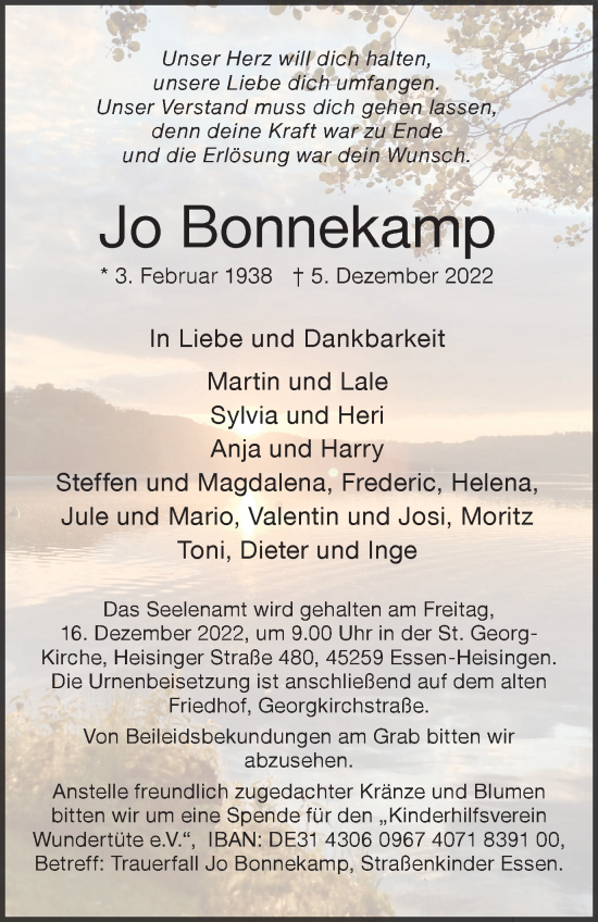 Traueranzeige von Jo Bonnekamp von Tageszeitung