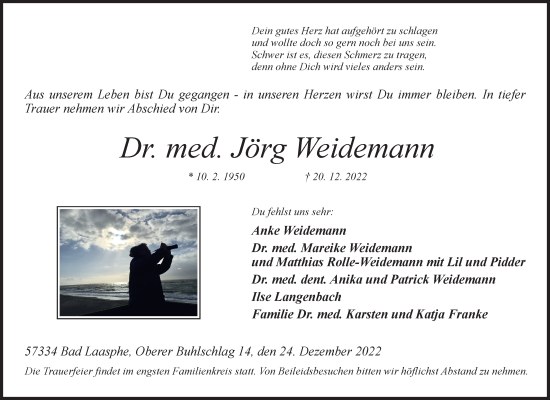 Traueranzeige von Jörg Weidemann von Tageszeitung