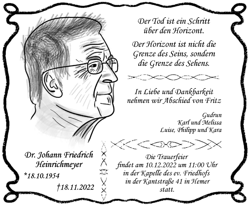  Traueranzeige für Johann Heinrichmeyer vom 03.12.2022 aus Tageszeitung