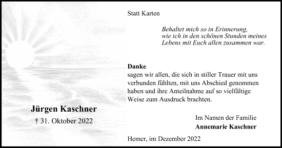 Traueranzeige von Jürgen Kaschner von Tageszeitung