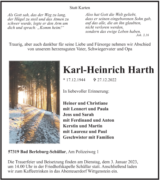 Traueranzeige von Karl-Heinrich Harth von Tageszeitung