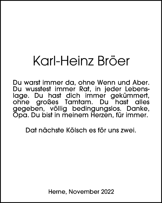 Traueranzeige von Karl-Heinz Bröer von Tageszeitung