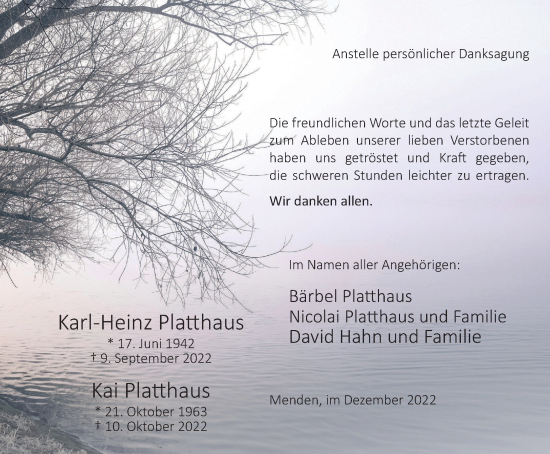 Traueranzeige von Karl-Heinz und Kai Platthaus von Tageszeitung