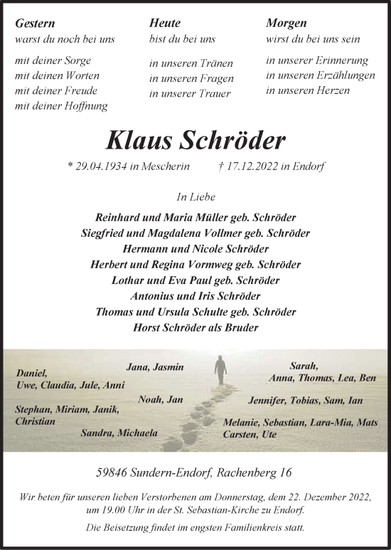 Traueranzeige von Klaus Schröder von Tageszeitung