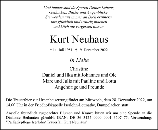 Traueranzeige von Kurt Neuhaus von Tageszeitung