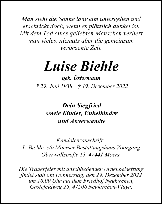 Traueranzeige von Luise Biehle von Tageszeitung