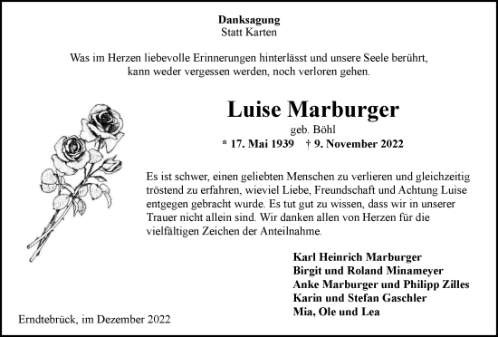 Traueranzeige von Luise Marburger von Tageszeitung