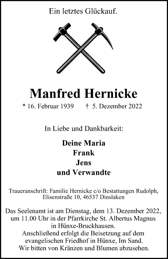 Traueranzeige von Manfred Hernicke von Tageszeitung