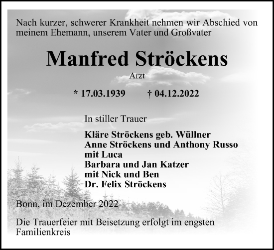 Traueranzeige von Manfred Ströckens von Tageszeitung
