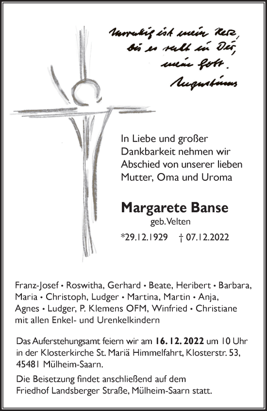 Traueranzeige von Margarete Banse von Tageszeitung