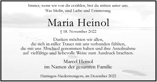 Traueranzeige von Maria Heinol von Tageszeitung
