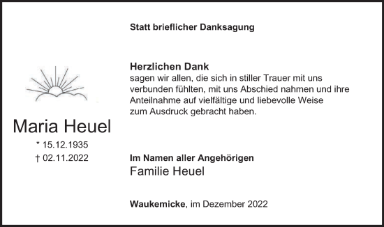 Traueranzeige von Maria Heuel von Tageszeitung