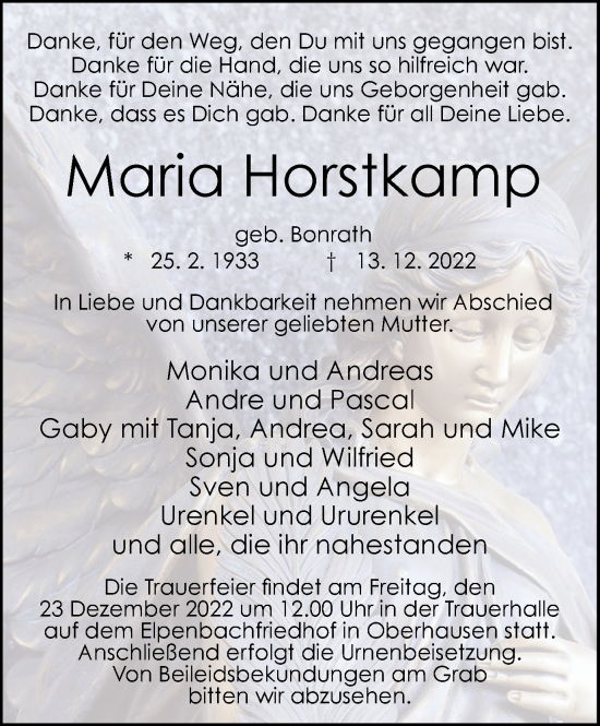Traueranzeige von Maria Horstkamp von WVW Anzeigenblätter