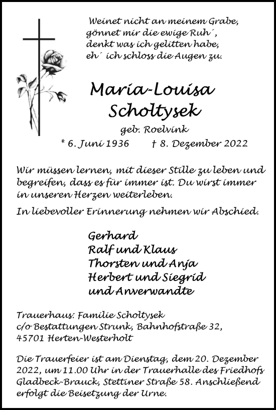 Traueranzeige von Maria-Louisa Scholtysek von WVW Anzeigenblätter